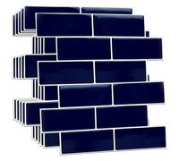 WALPLUS 6 PCS Deep Blue 3D Tile Stickers 30.5 x 30.5 cm, Peel and Stick Waterproof Self Adhesive Wall Tiles for Kitchen Bathroom Splashback
