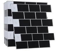 WALPLUS 6 PCS London Metro Brick Pure Black Extra 3D Tile Stickers 30.5 x 30.5 cm, Peel and Stick Waterproof Self Adhesive Wall Tiles for Kitchen Bathroom Splashback