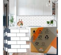 WALPLUS 6 PCS London Minimalist Brilliant White 3D Tile Stickers 30.5 x 30.5 cm, Peel and Stick Waterproof Self Adhesive Wall Tiles for Kitchen Bathroom Splashback