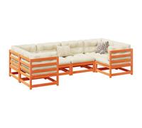 Walplus 6 Piece Garden Sofa Set With Cushions Wax Brown Solid Wood Pine