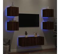 Walplus 6 Piece Tv Wall Units With Led Brown Oak Engineered Wood