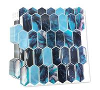 WALPLUS 6 Sheets Blue Hexagon Honeycomb 3D Tile Stickers 30.5cm Peel and Stick Backsplash Transfers Waterproof Wall Décor for Kitchen Bathroom