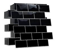WALPLUS Upgrade Thicker 3D Tile Stickers Peel and Stick Backsplash Splashback Decals Tile Transfer for Kitchen Bathroom Living Room Stick on Tile Waterproof Black Metro Subway Glossy 60pcs 15.4x30.5cm