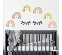 WALPLUS 60x47x0.02cm Wall Stickers Hand-Drawn Rainbows with Grey Sleepy Eyes Eyelashes Scandinavian Style Babyroom Mural Art Removable Self-Adhesive Decals Vinyl Nursury Boys Girls Kids Room Decor