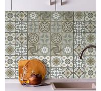 WALPLUS 64 Sheets 15cm(6") Limestone Spanish Glossy 3D Wall Tile Stickers Splashbacks Vinyl Stick on Tiles Splashback Peel and Stick Bathroom Kitchen Decor Tile Paint Spring Easter Decoration