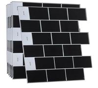 Walplus 6Pcs London Metro Brick Black Glossy 3D Tile Sticker30.5 X 30.5Cm - Adhesive Stick On Tiles For Backsplash Kitchen