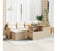 Walplus 7 Piece Garden Sofa Set With Cushions Beige Poly Rattan Acacia