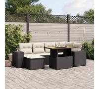 Walplus 7 Piece Garden Sofa Set With Cushions Black Poly Rattan