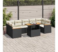 Walplus 7 Piece Garden Sofa Set With Cushions Black Poly Rattan Acacia