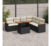 Walplus 7 Piece Garden Sofa Set With Cushions Black Poly Rattan Acacia