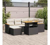 Walplus 7 Piece Garden Sofa Set With Cushions Black Poly Rattan Acacia