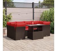 Walplus 7 Piece Garden Sofa Set With Cushions Brown Poly Rattan Acacia