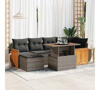 Walplus 7 Piece Garden Sofa Set With Cushions Grey Poly Rattan Acacia