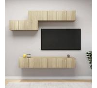 Walplus 7 Piece Tv Cabinet Set Sonoma Oak Engineered Wood