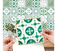 WALPLUS 72 Pcs 15cm (6") Tile Stickers - Peel & Stick Self-Adhesive Vinyl Backsplash for Kitchen, Bathroom, Bedroom - Removable Wall Decals - English Quote Vintage Green - DIY Home Decoration