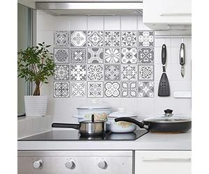 WALPLUS 72 pcs 15cm Purbeck Stone Grey Tiles Removable Peel and Stick Mosaic Tiles Vinyl Self Adhesive Backsplash Bathroom Kitchen Stick On Tile Paint Tile On Wall,WT1531X3..