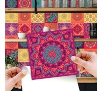 WALPLUS 72 Pcs Tile Stickers 15cm x 15cm - Peel & Stick Waterproof Self-Adhesive Vinyl Tiles for Kitchen, Bathroom, Splashbacks - Removable Wall Decals - Colourful Mandala Design - Easy DIY Home Décor