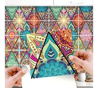 Walplus 72Pcs Colourful Floral Mandala Peel And Stick Wall Tiles Sticker - Adhesive Stick On Tiles For Backsplash 15X15 Cm
