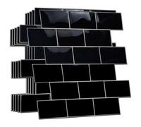 Walplus 80Pcs Black Metro Subway 3D Peel And Stick Wall Tile Stickers - 30.5X15.4Cm Adhesive Stick On Tiles For Bathroom & Kitchen