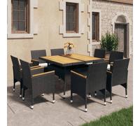Walplus 9 Piece Garden Outdoor Dining Set Suitable For Backyard, Patio Poly Rattan And Solid Wood Black