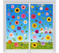 WALPLUS 90-Piece Reusable Double-Sided Floral & Butterfly Window Decals - Spring/Summer Bouquet Static-Cling Window Stickers for Glass