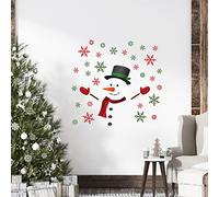 WALPLUS 90x90cm Christmas Combo Decorations Wall Stickers Happy Snowman with Colourful Snowflakes Wall Art Window Display Clings Display Decals Living Room Sale Clearance Living Room Bedroom DIY Gift