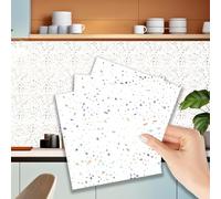 WALPLUS 96 PCS 15cm (6") Terrazzo Holographic Glitter White Tile Stickers | Peel and Stick Self-Adhesive Wall Tiles for Kitchen, Bathroom, Backsplash & DIY Tile Makeover