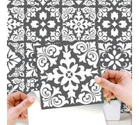 WALPLUS 96 Pcs 15cm(6") Tile Stickers Peel and Stick Backsplash Self-Adhesive Removeable Stick on Wall Vinyl Home Decoration DIY for Living Kitchen Bedroom Splashbacks - Dark Grey Spanish Renaissance