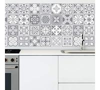 WALPLUS 96 pcs 15cm Purbeck Stone Grey Tiles Removable Peel and Stick Mosaic Tiles Vinyl Self Adhesive Backsplash Bathroom Kitchen Stick On Tile Paint Tile On Wall Spring Easter Decoration