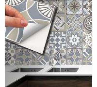 WALPLUS 96 Pcs Tile Stickers 15cm x 15cm - Peel & Stick Self-Adhesive Vinyl Wall Tiles - Waterproof & Removable Backsplash - Limestone Spanish Style - DIY Décor for Kitchen, Bathroom & Splashbacks