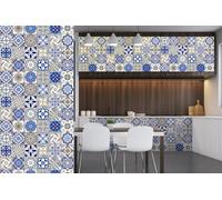 Walplus Anchor Blue And Grey Peel And Stick Wall Tiles Stickers - 48Pcs Self Adhesive Stick On Tiles For Kitchen - 15X15Cm