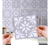 WALPLUS 24 PCS Grey Tile Stickers Self Adhesive Wall Tiles 15x15cm(6x6) Stick on Tiles Kitchen Bathroom Tile Stickers Removable Self Adhesive Tiles for Walls Kitchen Stairs Renovation