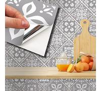 WALPLUS Andalu Light Grey Cement Spanish Tile Stickers 15 x 15 cm, 24 PCS Peel and Stick Self Adhesive Wall Tiles, Waterproof Kitchen Bathroom Splashback Decals