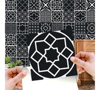 WALPLUS 15cm(6")@24pcs Arabic Black and Silver Wall Tile Sticker Tile Paint Stick on Tiles Peel and Stick Self Adhesive Wall Tiles Stickers for Kitchen Bathroom Tile Transfer Backsplash Tile