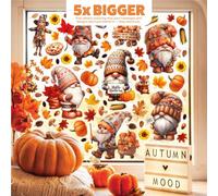 Walplus Autumn Gnomes With Pumpkins Window Clings - Double-Sided Fall Window Stickers For Glass, 9 Sheets, 148 Clings