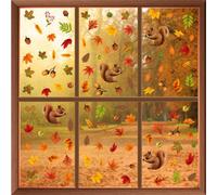 WALPLUS Autumn Window Stickers Clings Home DecorationsRemovable Reusable Double-Sided Print Decals for Glass Living Room Windows Display Autumn Leaves with Squirrel 108 Pieces, WSW6006, One Size