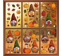 WALPLUS Autumn Window Stickers Clings Home Decorations Removable Reusable Double-Sided Print Decals for Glass Living Room Windows Display Home Décor Thanksgiving Gnomes 102 Pieces