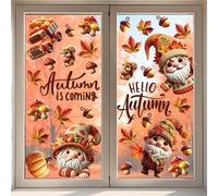 WALPLUS Autumn Window Stickers Clings Home Decorations Removable Reusable Double-Sided Print Decals for Glass Living Room Windows Display Home Decor Thanksgiving Whimsical Autumn Gnomes 111 Pieces