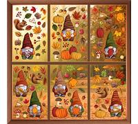 WALPLUS Autumn Window Stickers Clings Home DecorationsRemovable Reusable Double-Sided Print Decals for Glass Living Room Autumn Leaves with Thaksgiving Gnomes 210 Pieces, C2WSW018, One Size