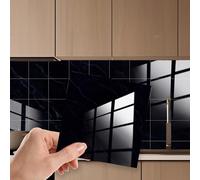 WALPLUS Glossy Ink Black Tile Stickers for Kitchen 15x15cm(6") Removable Self Adhesive Stick on Tiles for Bathroom Peel and Stick Splashbacks Upgrade 24 PCS