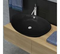 Walplus Black Luxury Ceramic Basin Oval With Overflow 59 X 38,5 Cm