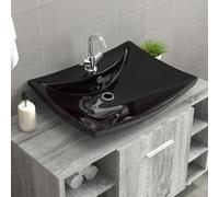 Walplus Black Luxury Ceramic Basin Rectangular With Overflow & Faucet Hole