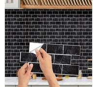 WALPLUS Black Peel and Stick Wall Tiles 15x30cm - Removable Adhesive Stickers for Kitchen, Marble Stone Look, 12 Sheets
