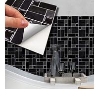 WALPLUS Black Porcelain Mosaic Tile Stickers 15 x 15 cm, 24 PCS Peel and Stick Self Adhesive Wall Tiles, Waterproof Kitchen Bathroom Splashback Decals