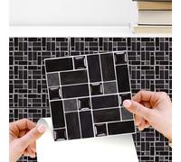 WALPLUS 72 pcs 15cm (6") Glossy Black Porcelain Mosaic Tile Stickers Peel and Stick Self-Adhesive Vinyl Wall Tiles for Kitchen Bathroom Bedroom Backsplash DIY Home Décor