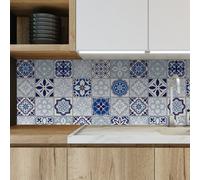 Walplus Blue Grace Mediterrranean Combo Peel And Stick Wall Tiles Sticker - 48Pcs Self Adhesive Stick On Tiles For Kitchen