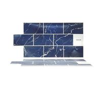 WALPLUS 28.5x14cm@48 pcs Blue Marble Metro Flat Tile Sticker Backsplash Tile Paint Stick on Tiles Peel and Stick Self Adhesive Wall Tiles Stickers for Kitchen Bathroom Tile Transfer