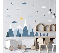 WALPLUS Blue Mountain Landscape Wall Stickers Wall Stickers Nursery Removable Self-Adhesive Mural Art Decals Vinyl Home Decoration DIY Living Bedroom Decor Wallpaper Kids Room Gift Stick on Wall