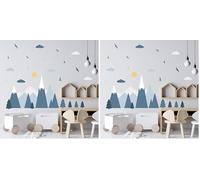 WALPLUS Blue Mountain Landscape Wall Stickers Wall Stickers Nursery Removable Self-Adhesive Mural Art Decals Vinyl Home Decoration DIY Living Bedroom Decor Wallpaper Kids Room Gift Stick on Wall
