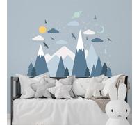 WALPLUS Blue Mountains Glowing Sky Wall Stickers for Kids Nursery, Bedroom Decor, Removable Vinyl Decals, 114x143cm